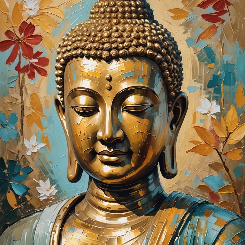 Serene Buddha Portrait in Gouache Style