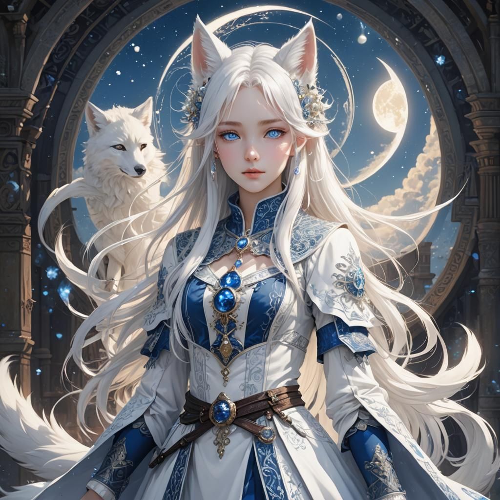 Anime Girl with Fox Ears in Fantasy Art Style