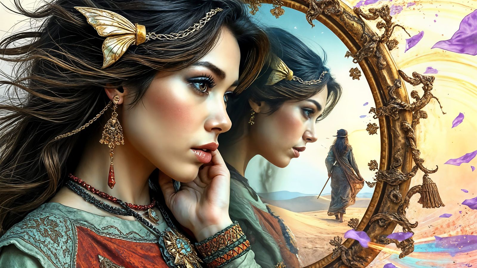 Mystical Woman Unveiled in Vibrant Sandstorm Portrait