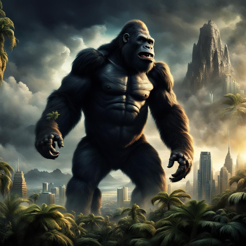 Smiling King Kong in a Detailed Digital Painting