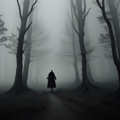 Mystical Figure in Dark Gothic Forest Art