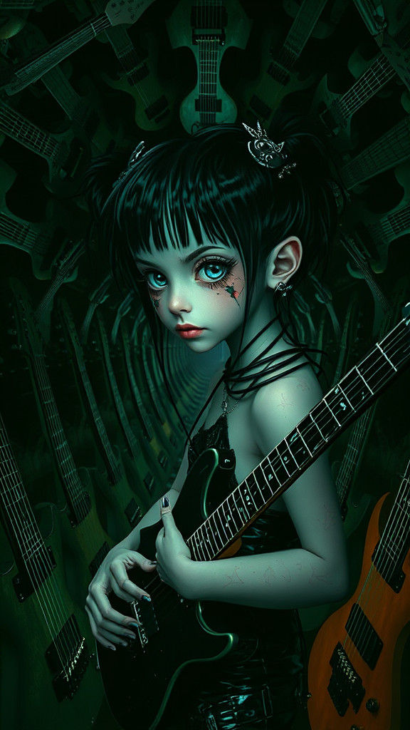 Distorted Punk Fairy in Surreal Guitar Dreamscape