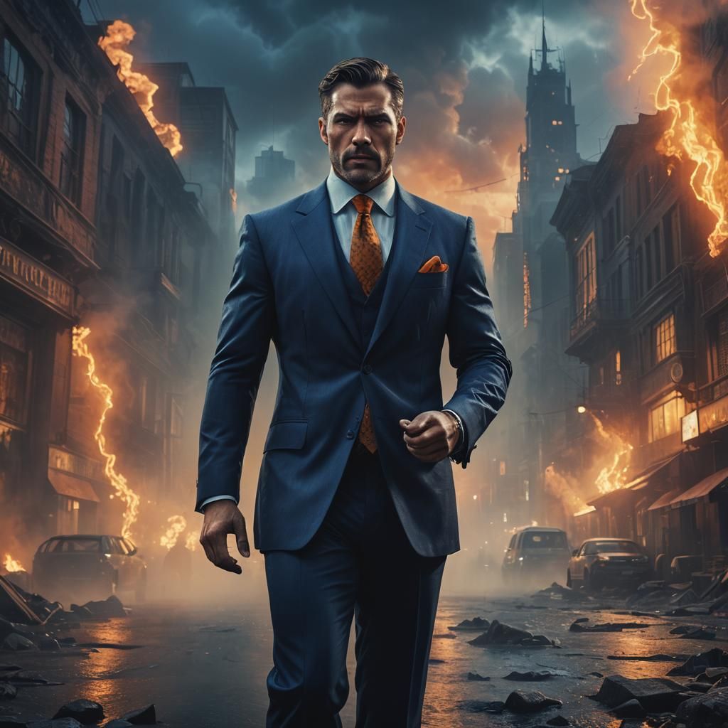 Dramatic Portrait of a Strong Man in Suit