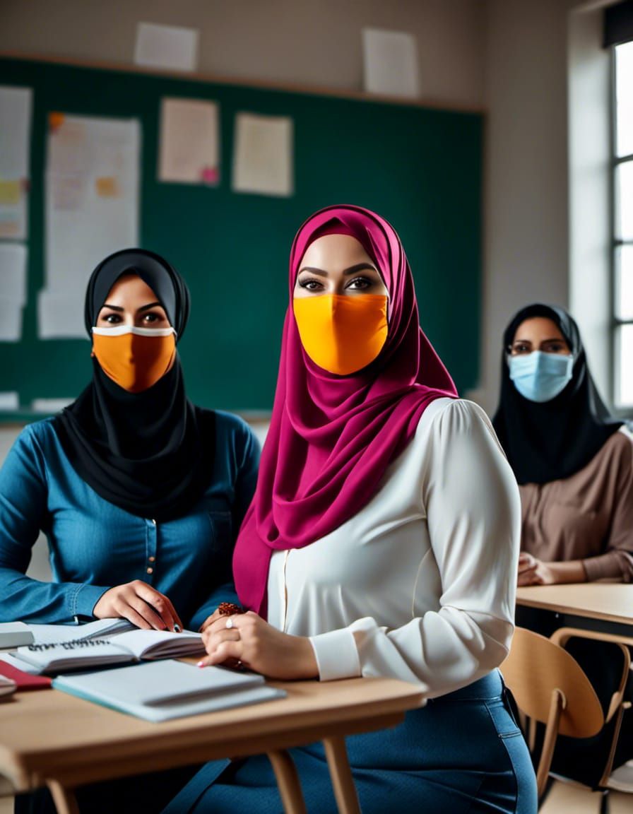 Teachers in Hijab and Niqab: Vibrant Classroom Scene