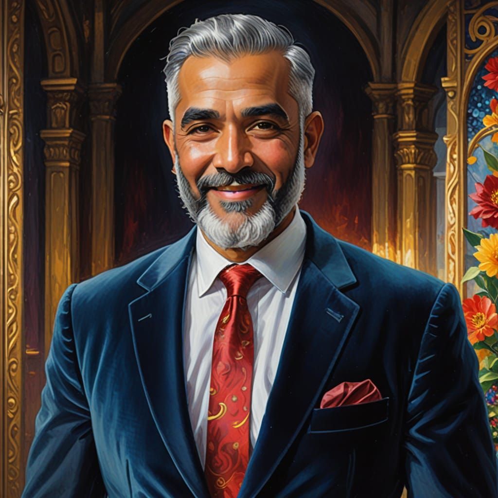 Elegant Silver Gentleman in Velvet Attire