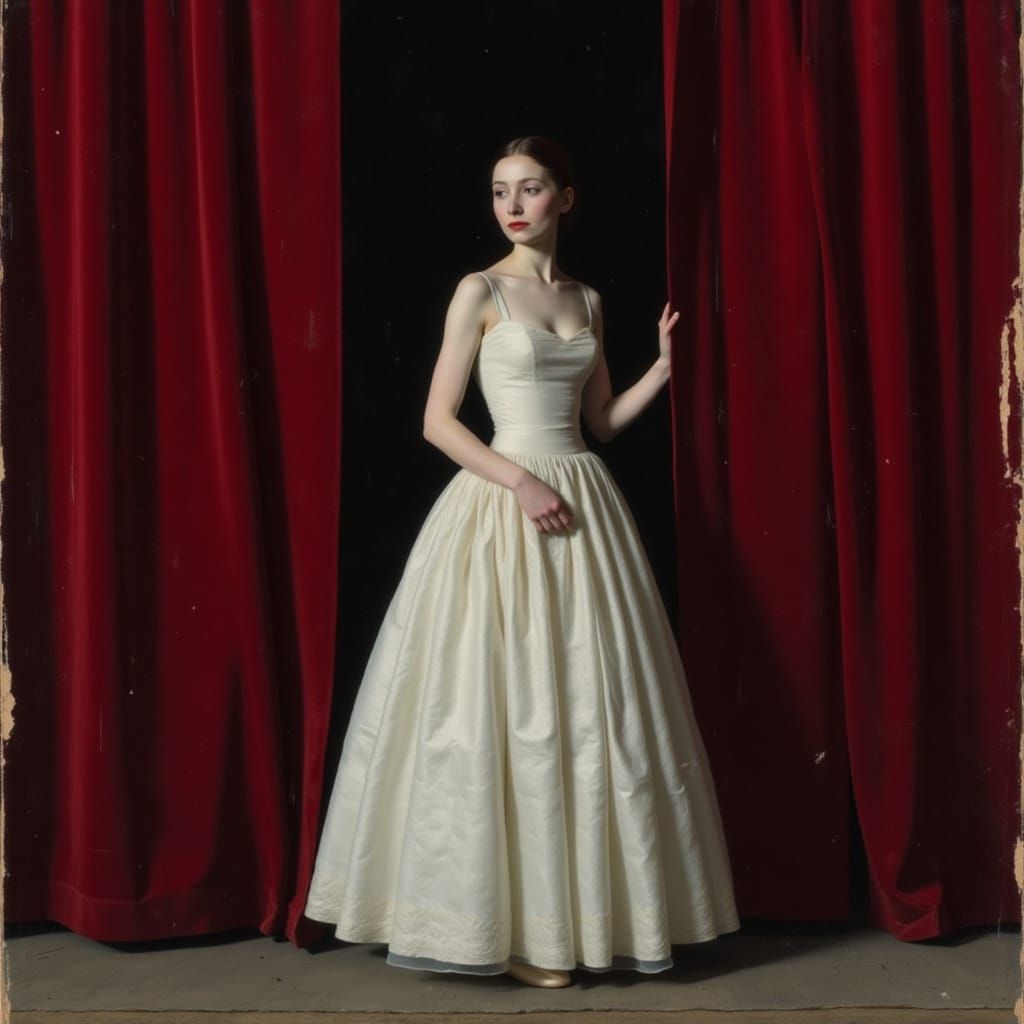 Ballerina Prepares to Enter Stage: Painted Portrait