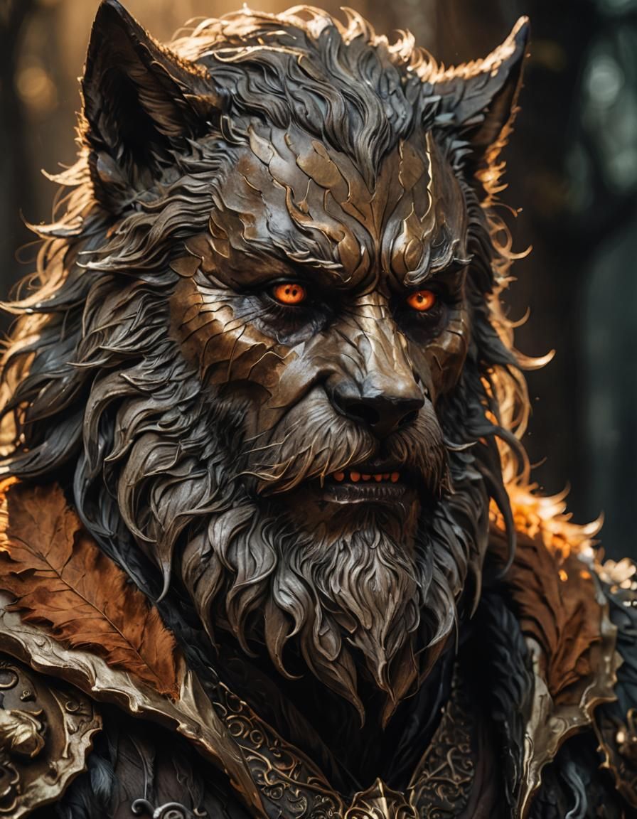 Wolf Man Portrait in Dark Fantasy Illustration