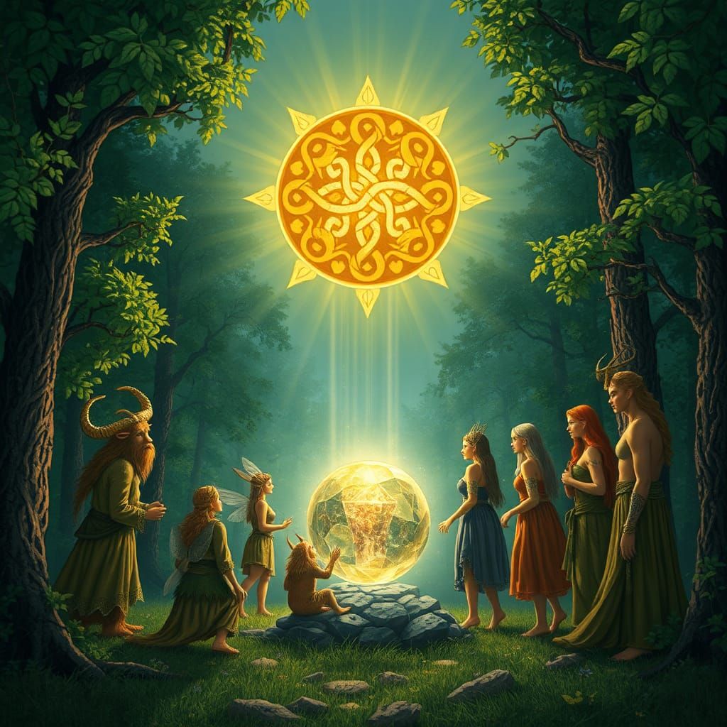 fenomonal scene from Celtic Mythologie with a celtic knot sun