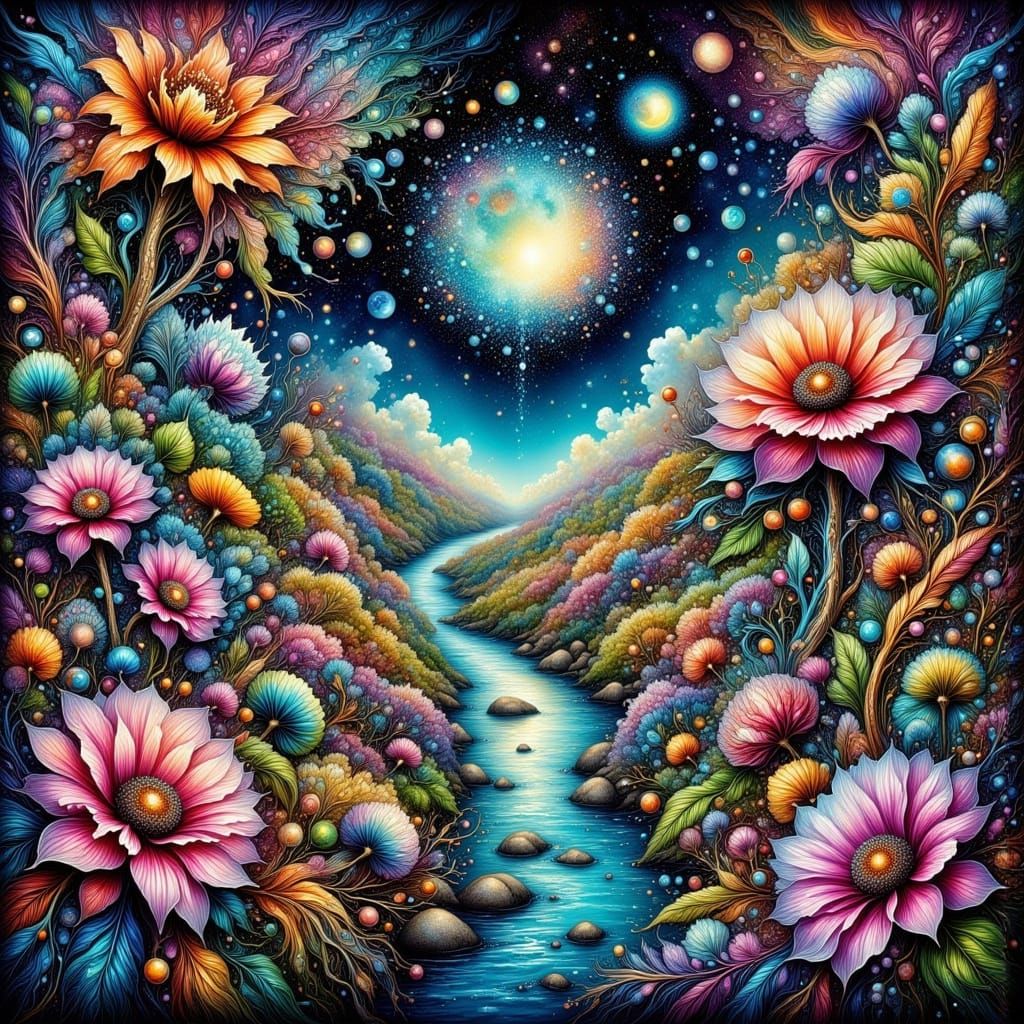 Surreal Dreamscapes in Vibrant Ink and Acrylic