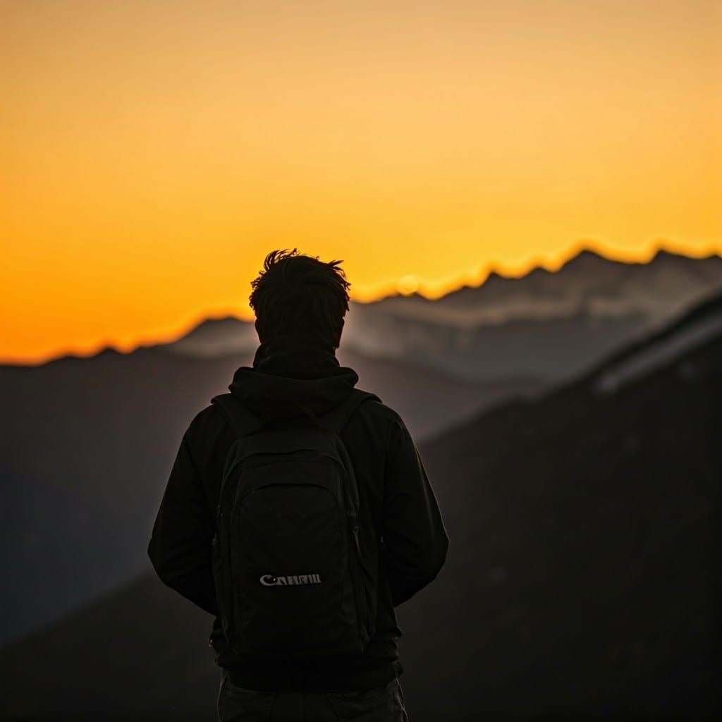 Serene Mountain Sunset Silhouette in Golden Glow