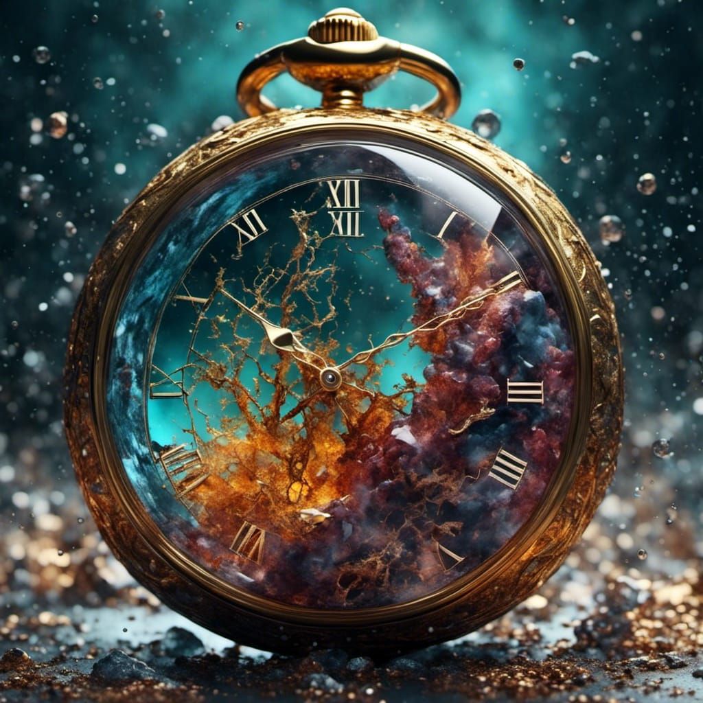 Earth as Pocket Watch: Hyperrealistic Splash Art