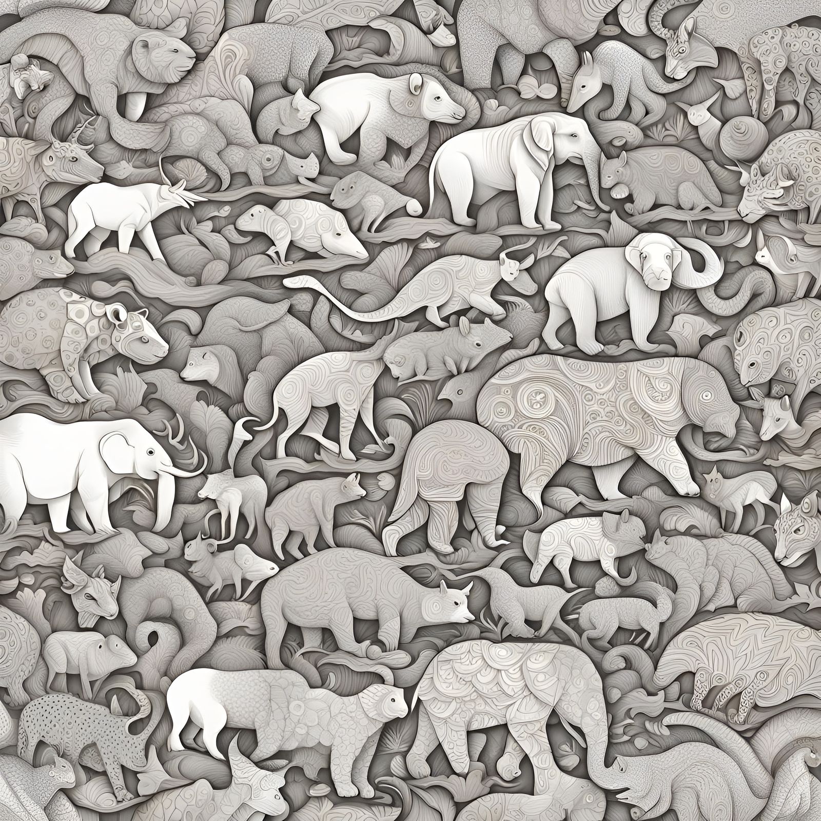 Animals Fill Page Outlines with Zentangle and Fractals