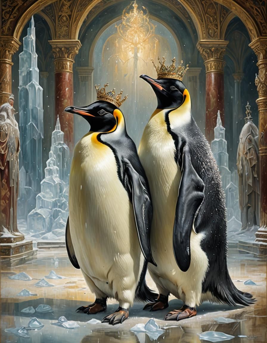 Renaissance Emperor Penguins in Ice Palace