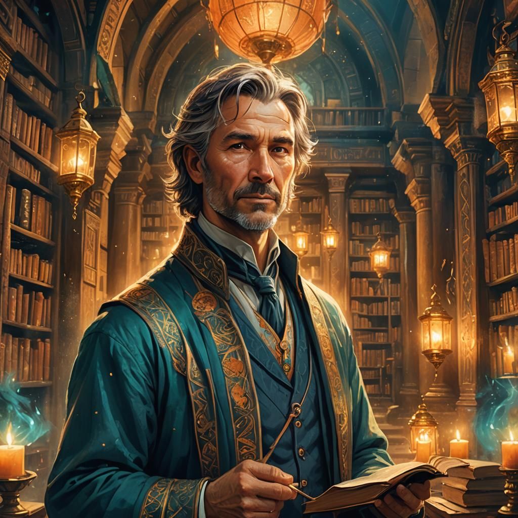 Mystical Librarian Portrait in Fantasy Realism