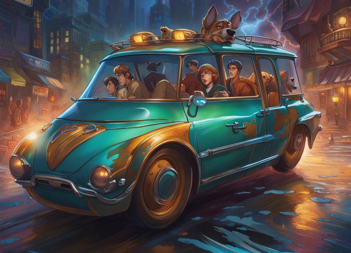 Scooby Doo is driving a flying car, art by Iwao Takamoto, head and shoulders portrait, 8k resolution concept art portrai...