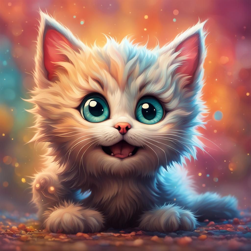 Cute Kitten with Big Eyes: Hyperrealistic Concept Art