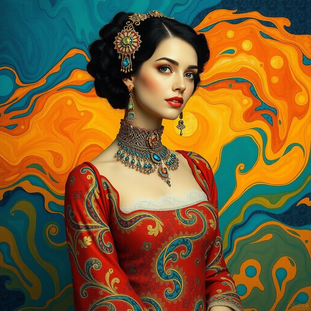 Elegant Woman in Art Nouveau Abstract