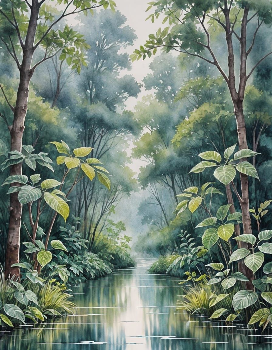 Delicate Watercolour Painting: Echoes in Rain