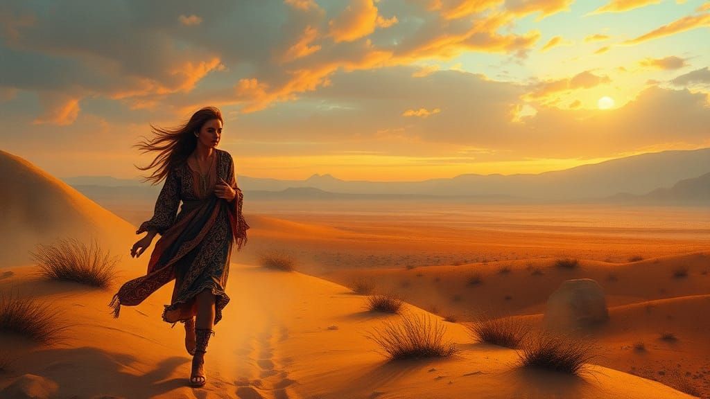 Mystical Gypsy Desert Trek in Surrealist Style