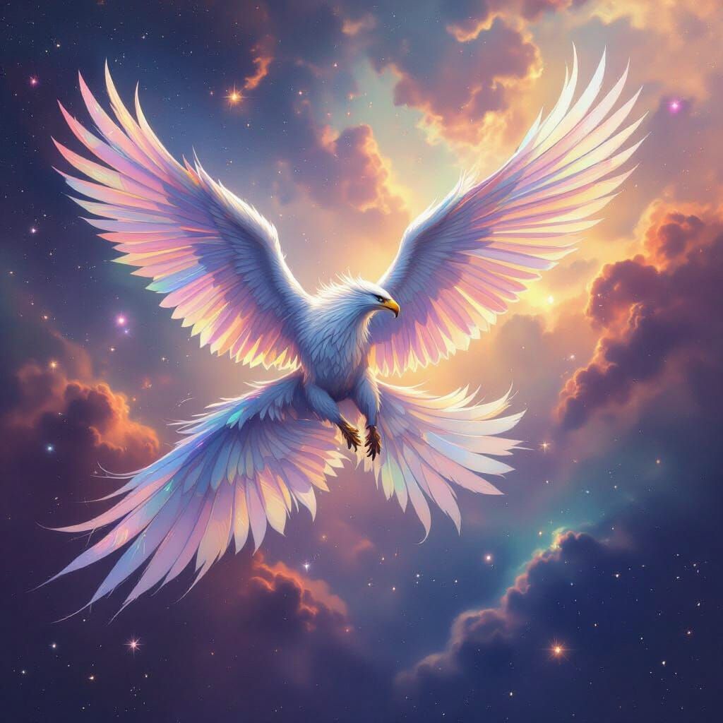 Griffin Soaring Through Nebula Sky in Fantasy Art Style