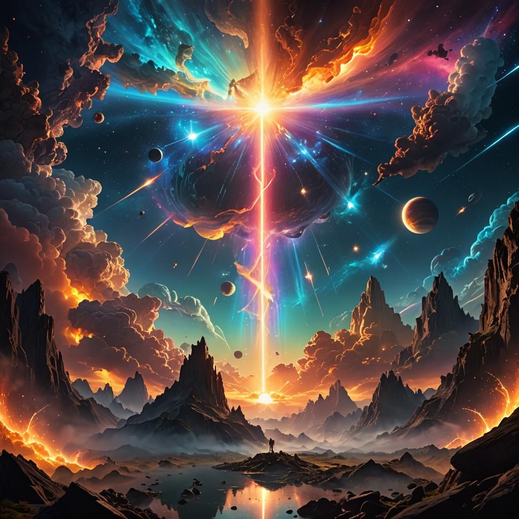 Radiant Word in Cosmic Sky: Fantasy Concept Art