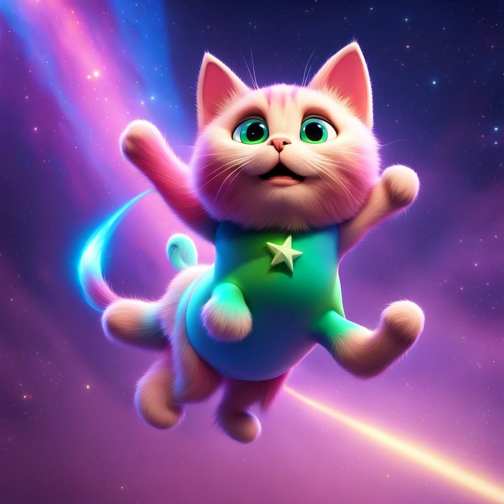 Cat Riding a Shooting Star in 3D Style