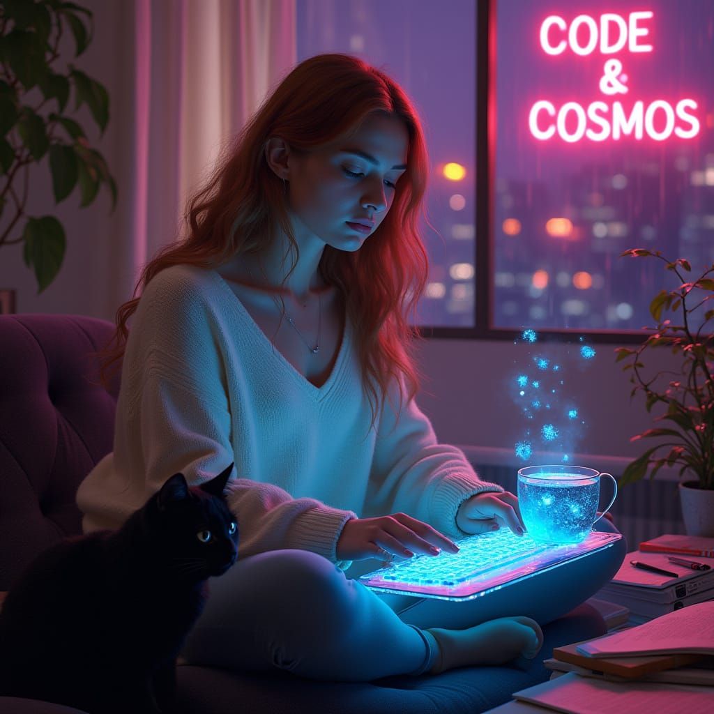 Stunning Digital Illustration of a Woman in a Modern Home Of...