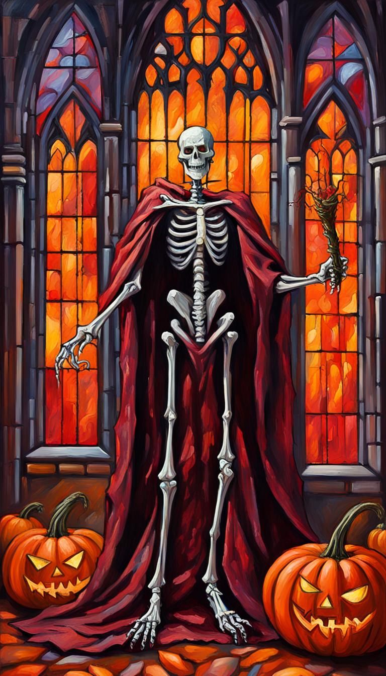 Gothic Pumpkin King in Hellish Swamp, Impasto Painting