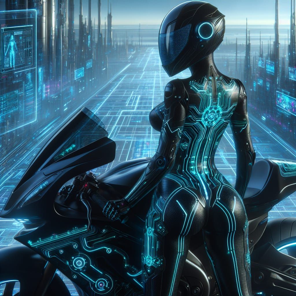 South Asian Biker in Neon Cyberpunk Cityscape