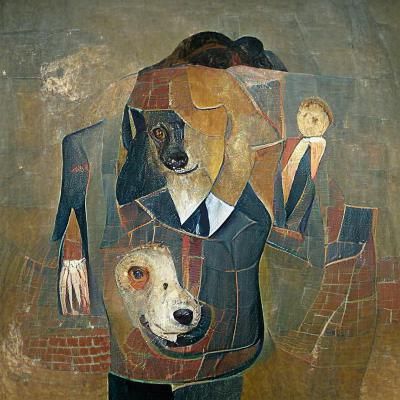Man in Suit with Dog Head: Surreal Portrait