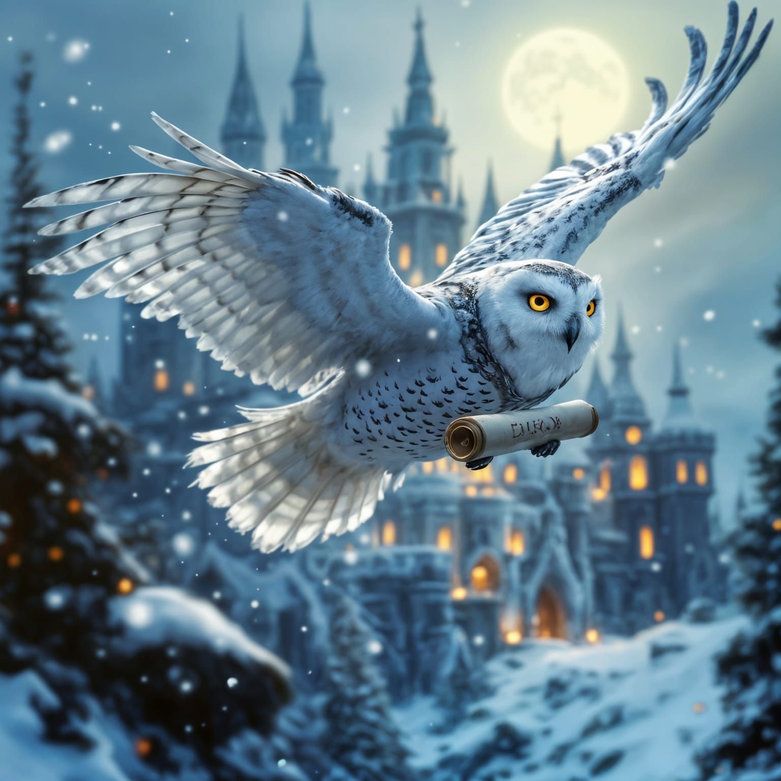 Majestic Snow Owl Soars Through Winter Kingdom in Armor
