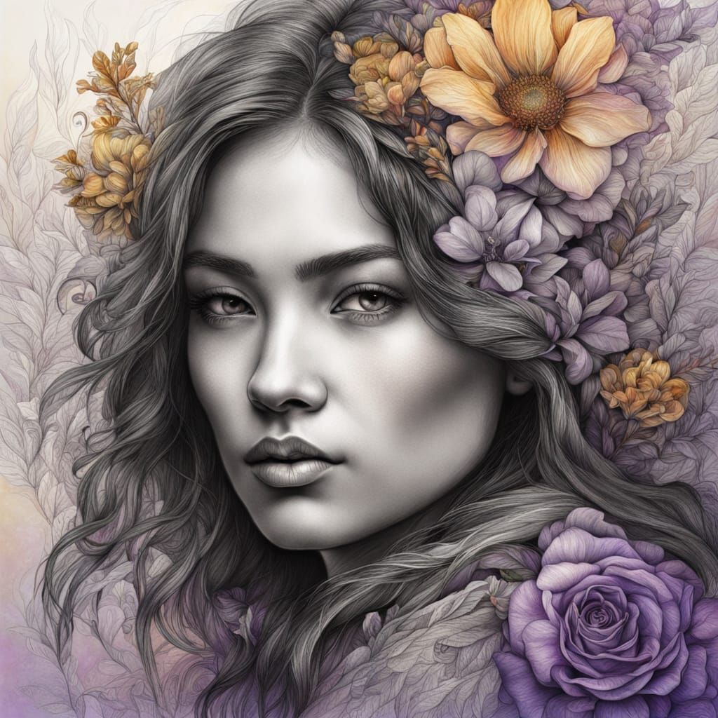 Fantasy Portrait with Rainbow Bouquet