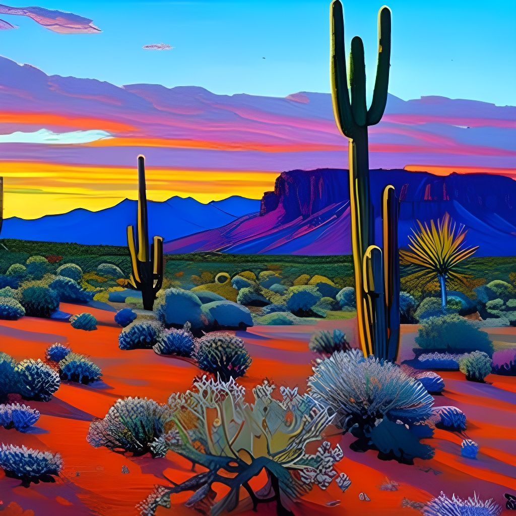 Sonoran Desert Sunset: An Impressionistic Landscape Painting