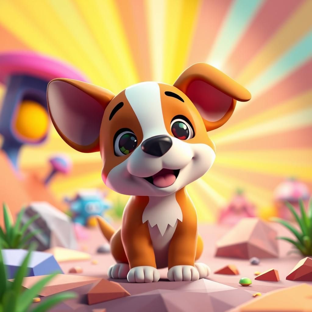 Adorable Dog in Vibrant Pixel Art Game Scene