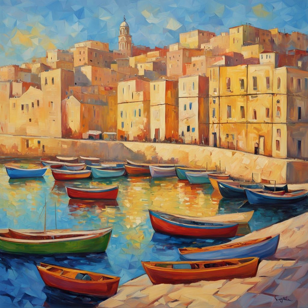 Vibrant Valetta Cityscape in Expressive Neo-Impressionist St...