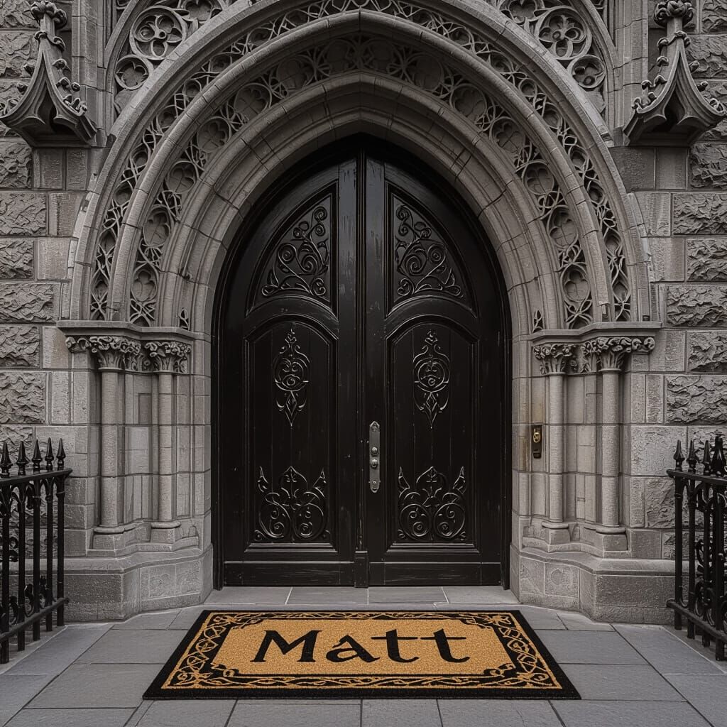 Gothic Door Mat with Name in Alphonse Mucha Style