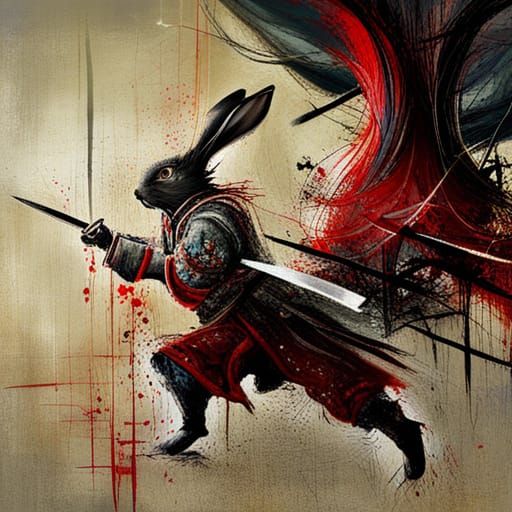 Samurai Rabbit in Abstract World: Detailed Art