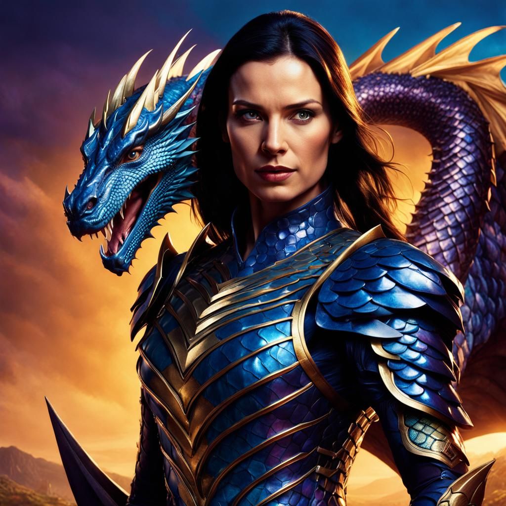 Dragon Woman Portrait with Blue Scales in 4K