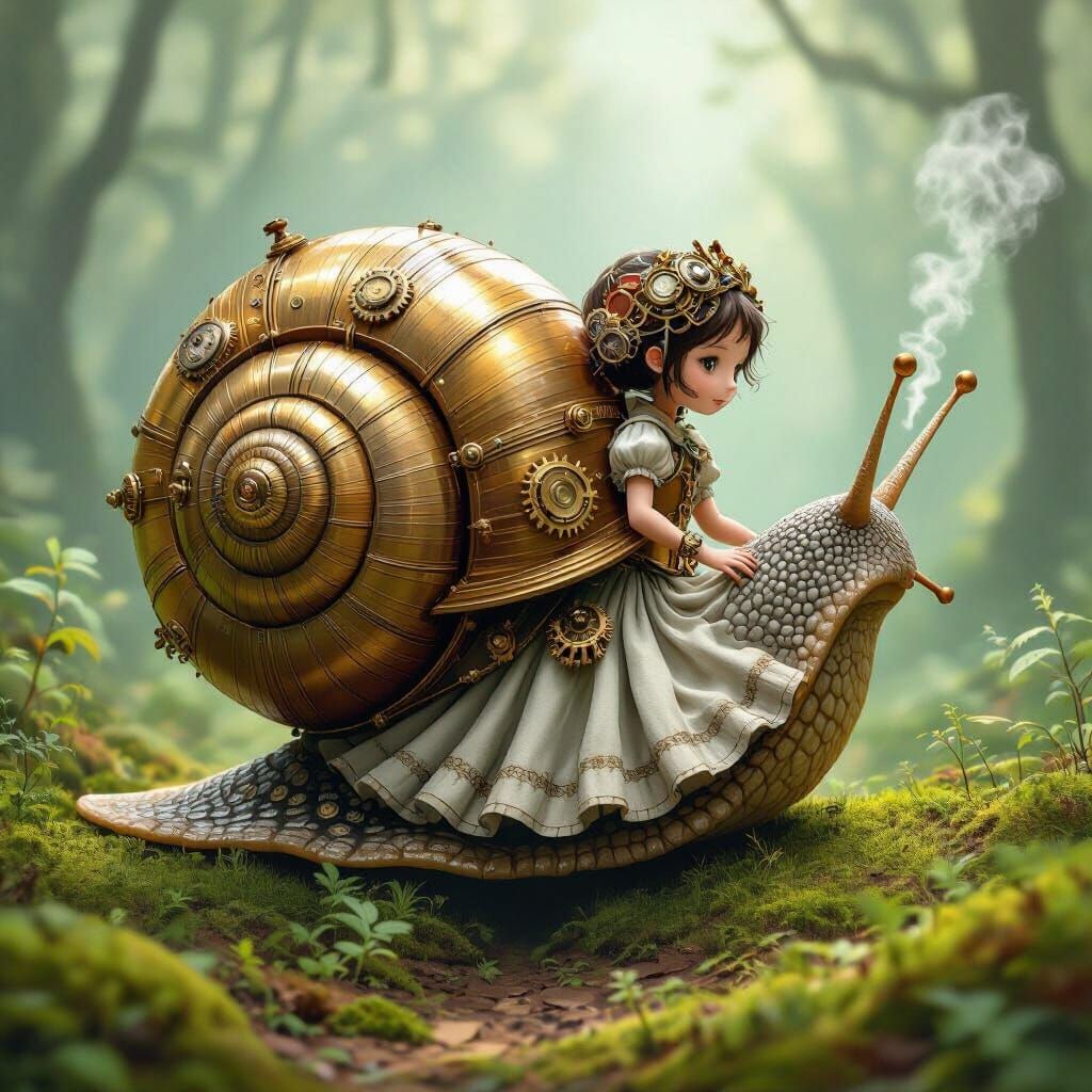 Steampunk Snail Girl with Clockwork Gears