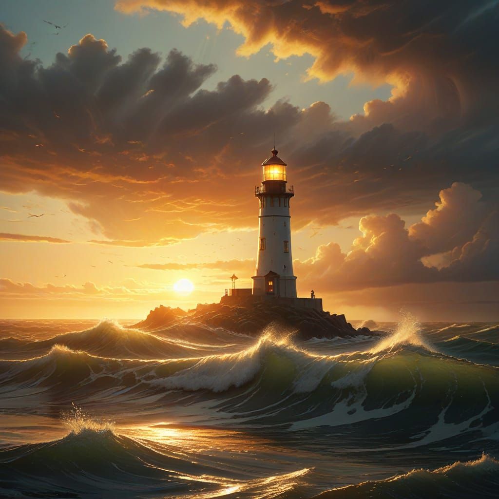 Inspirational Lighthouse Guiding Through Stormy Sea