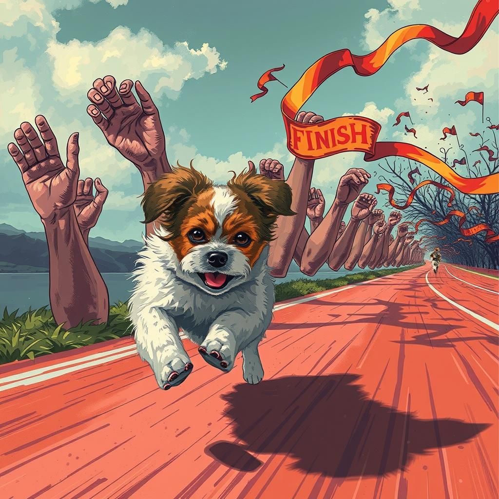 Jack Russel Chases Arms in Anime-Style Race