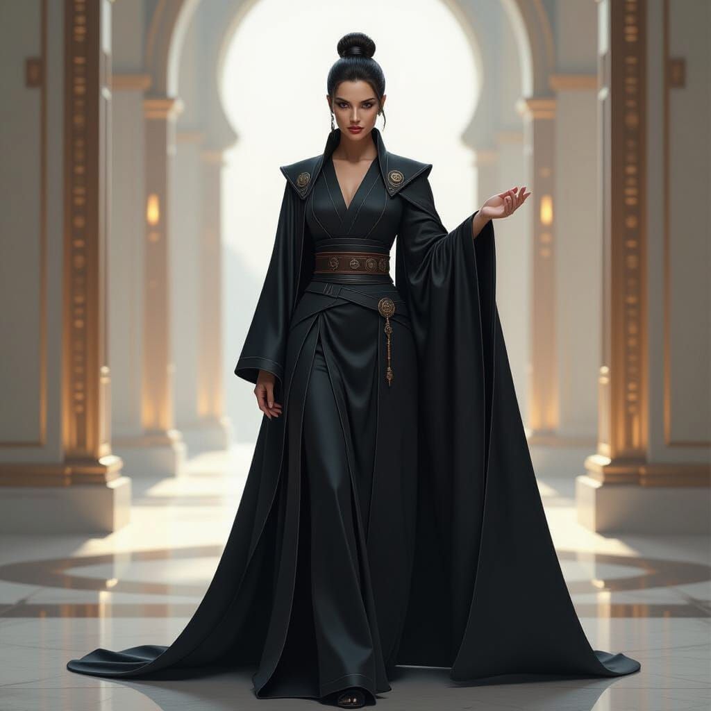 Elegant Aristocrat with Sith Glyphs in Vibrant Art Style