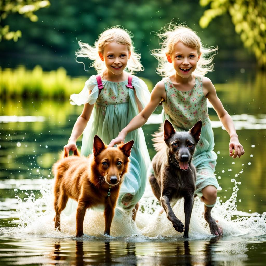 Kindergarteners and Alien Pets Frolicking: Digital Art