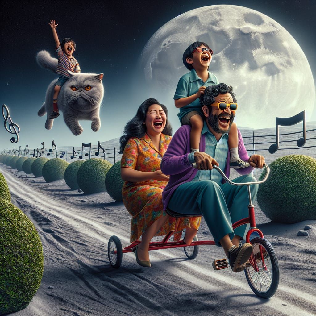 Tricycle Ride on the Moon With Passengers