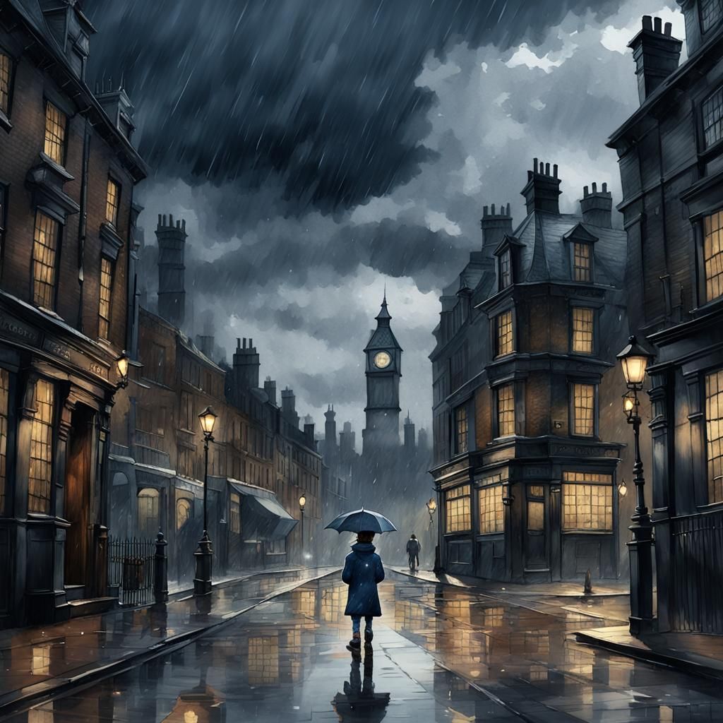 A child alone in the rain, in the middle of the street in Vi...