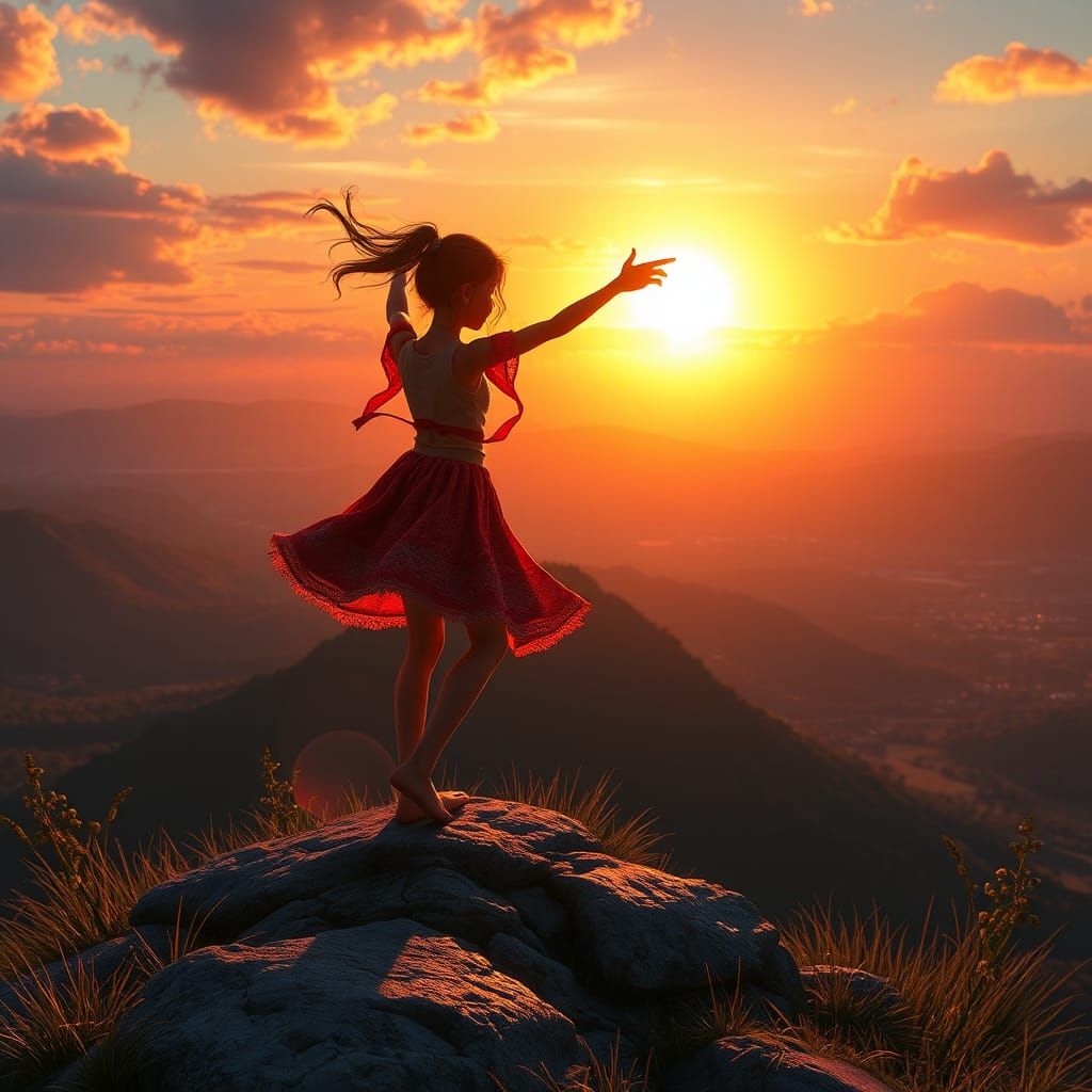 Girl Dancing at Sunset, Fantasy Concept Art