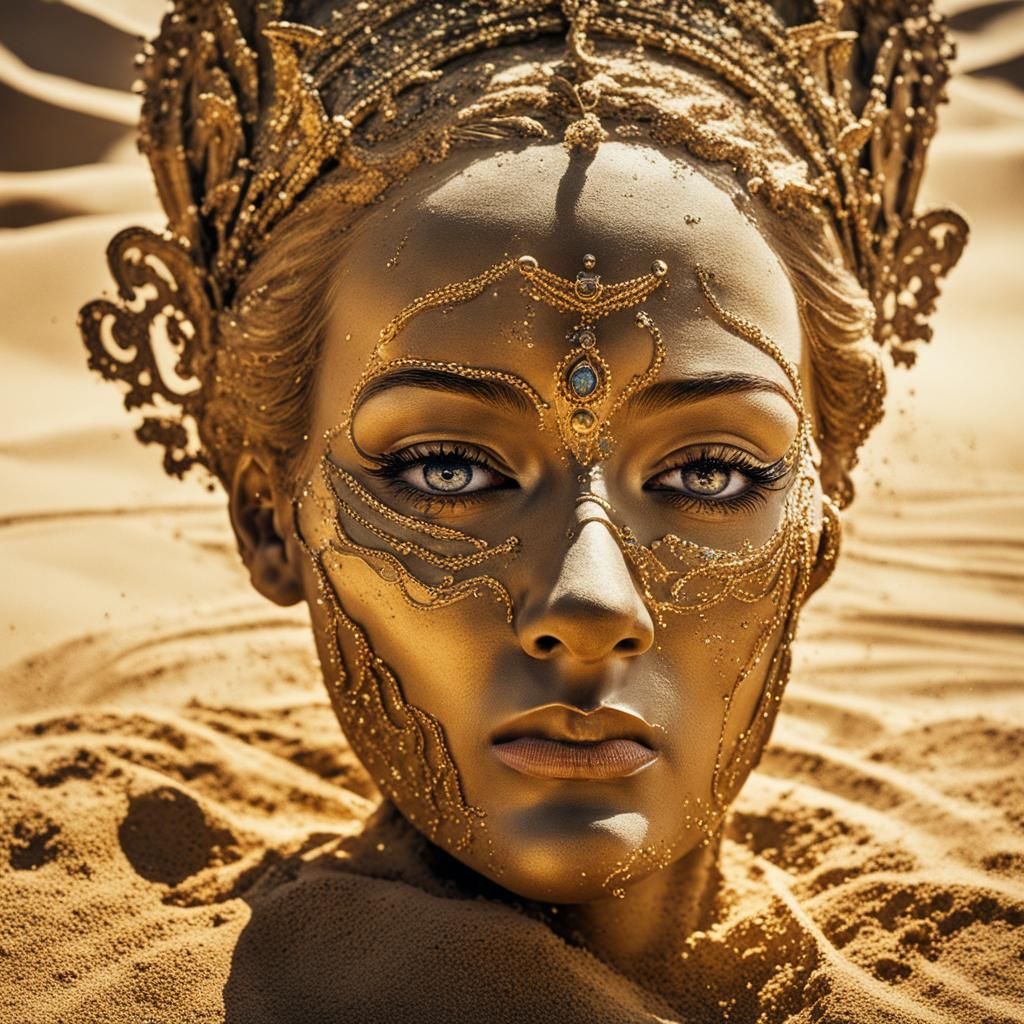 Surreal Queen of Sand Portrait in Disintegration
