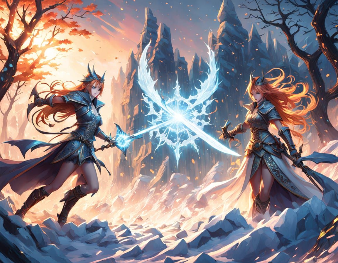 Warrior Women Clash in Epic Fantasy Battle Scene