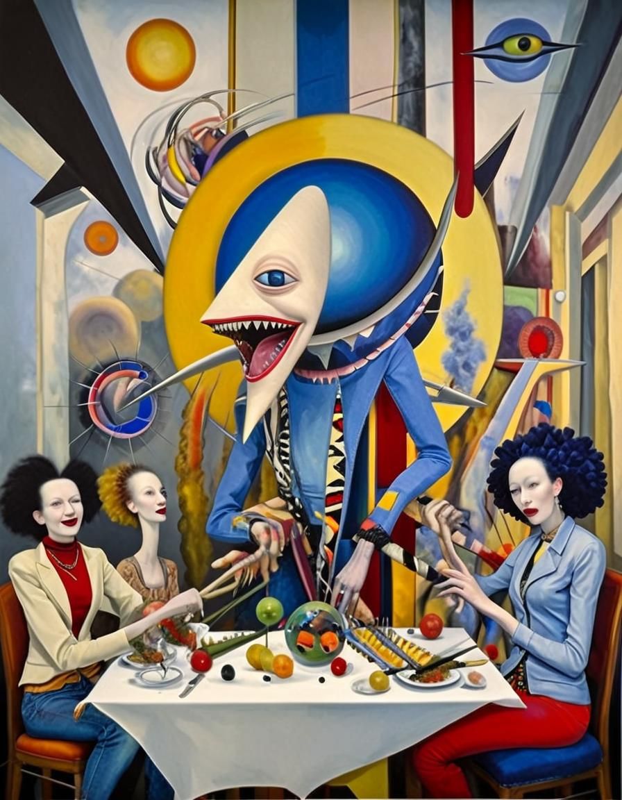 Surreal Alien Restaurant in Rich Colors