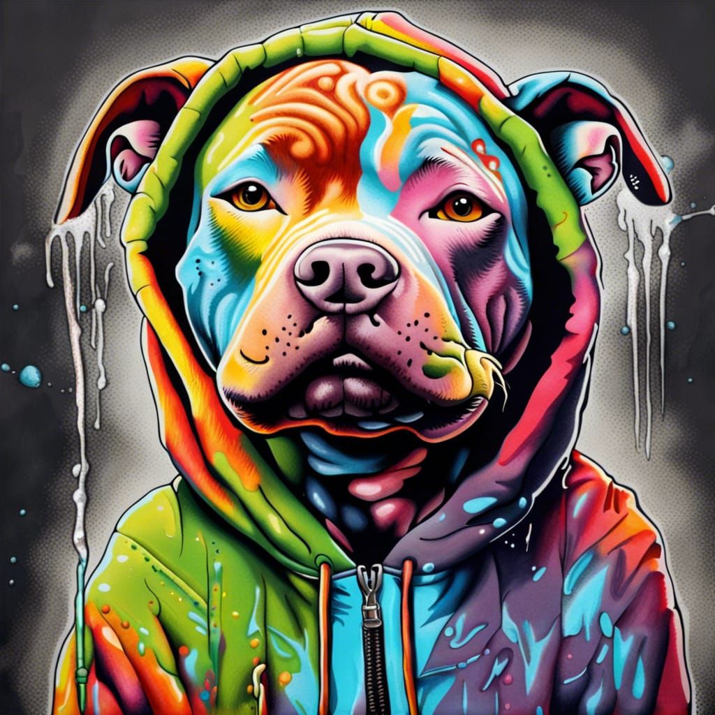 Pitbull in Hoodie: Colorful Graffiti Street Art